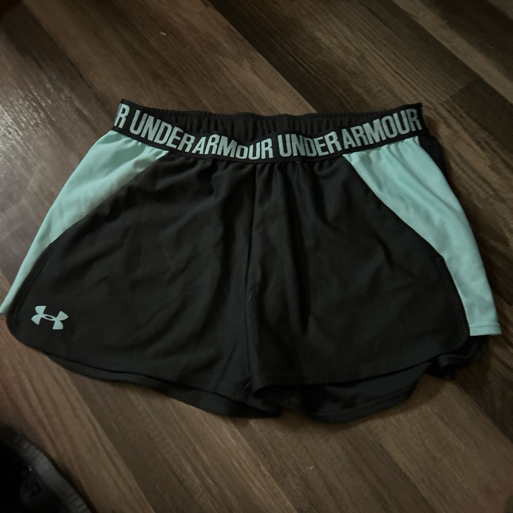 teal and grey under armor shorts